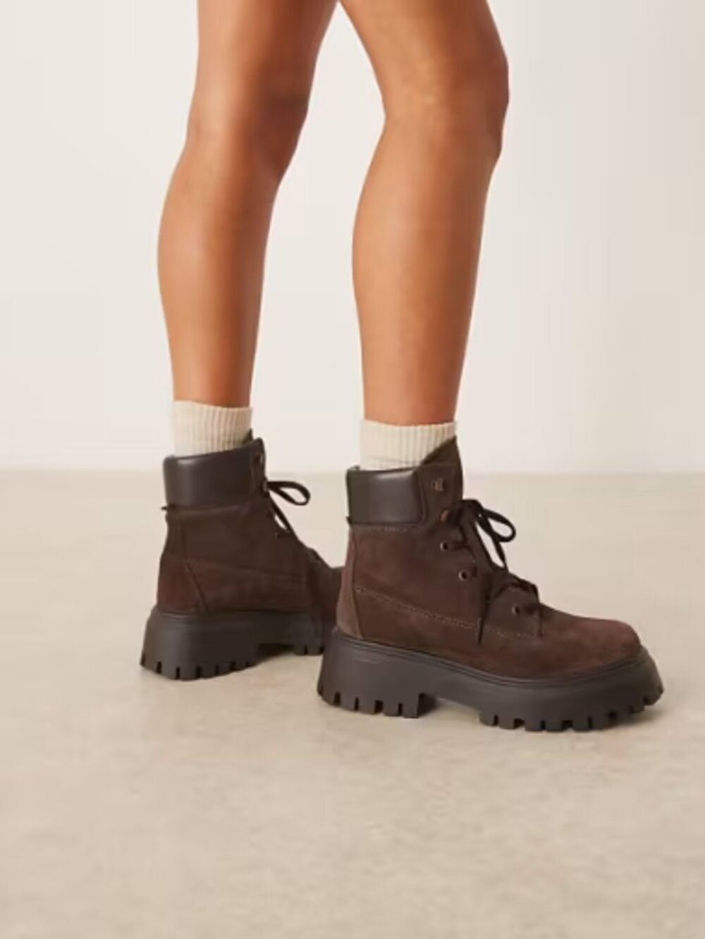 ASOS Design Athens suede chunky lace up boots in chocolate Size 7